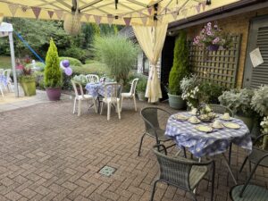 Garden patio decorated for 70 year celebration